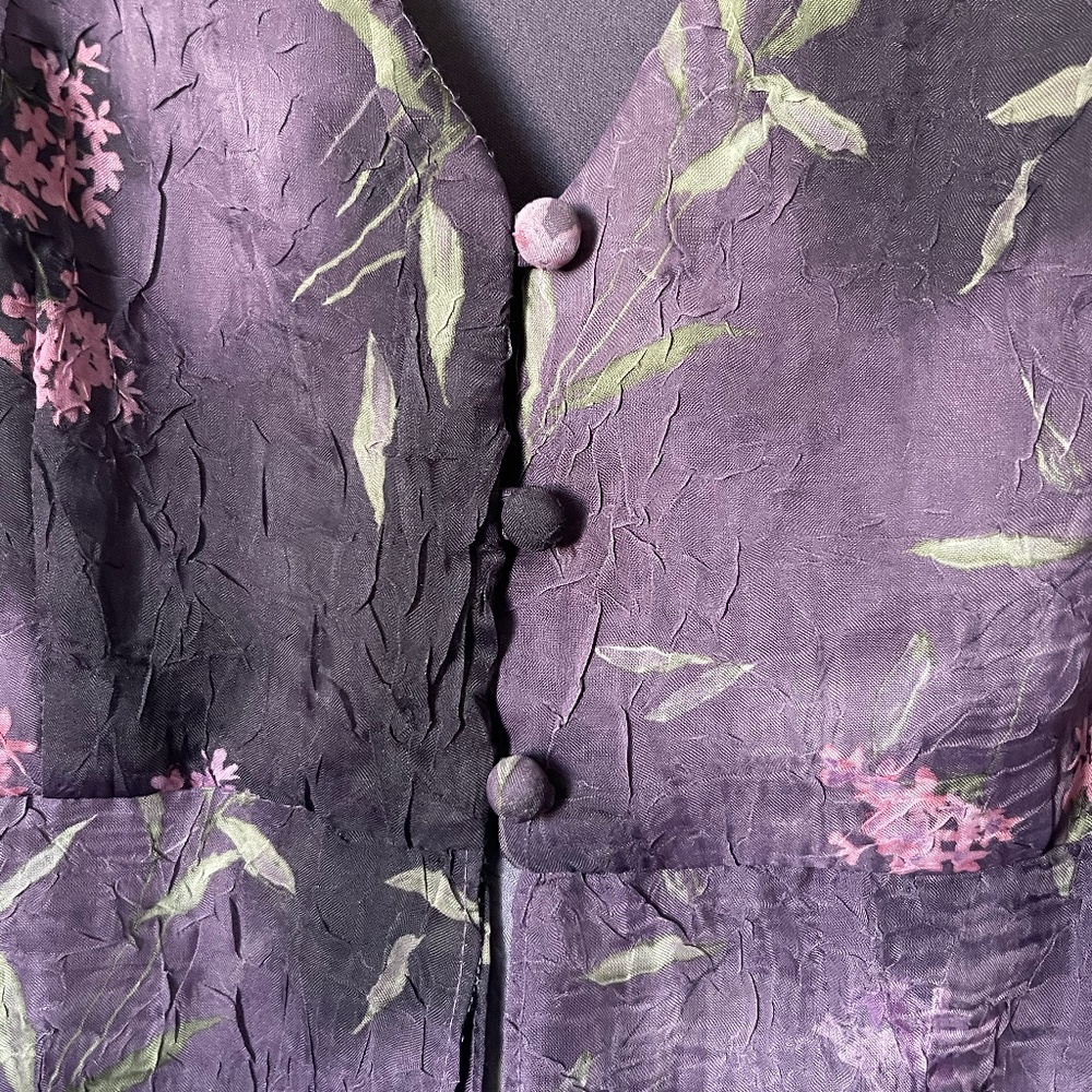 Vintage 90s Y2K Karin Stevens Sheer Purple Floral Blouse | Fairycore Top | Size - Picture 2 of 4